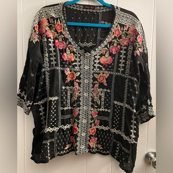 Johnny Was Carnation Embroidered Georgette Blouse - Picture 7 of 16